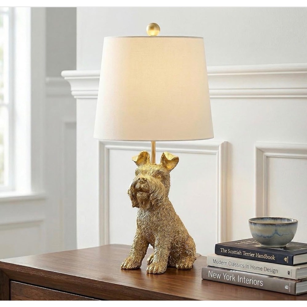 Gold Schnauzer Dog Table Lamp Animal Sculpture Accent Light New In Box 23in